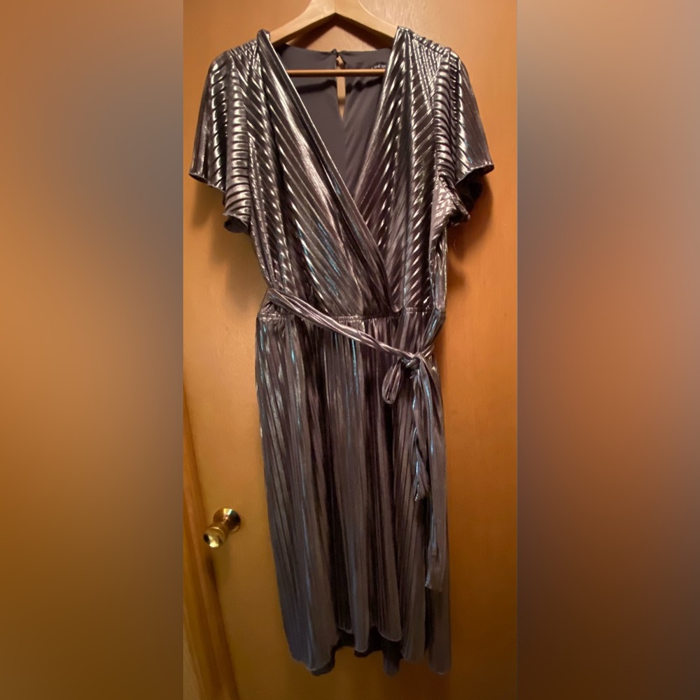 Silver Pleated Faux Wrap Dress by Lane Bryant Size 22